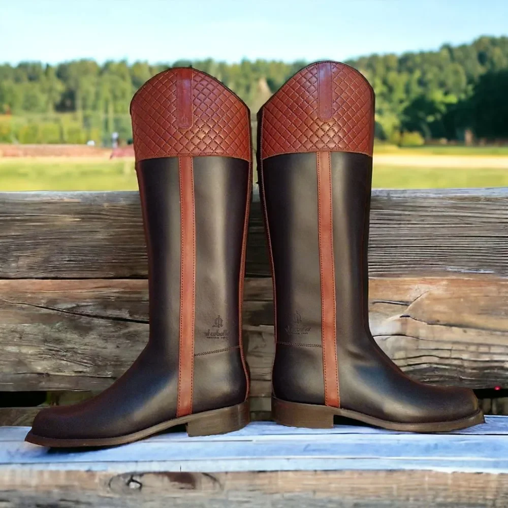 El Caballo Sevilla 1892 Leather Riding Boots, Size US7/7.5 EU38, Brown/Tan/Black